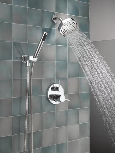 Image of Delta Modern Round Shower System Faucet Set, Chrome 6-inch Shower Head and Handle Set, Valve Trim Kit, Chrome T342704 (Valve Not Included)