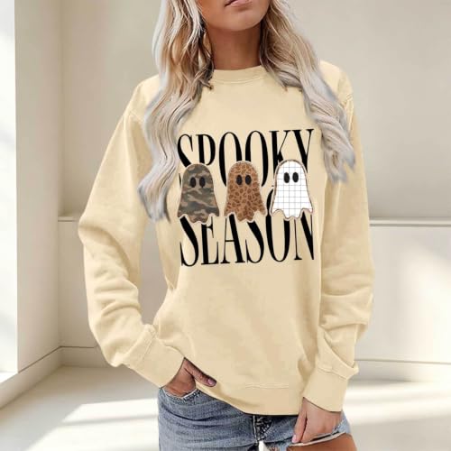 Spooky Season Halloween Sweatshirt Women Leopard Camo Plaid Ghost Pullover - image 2