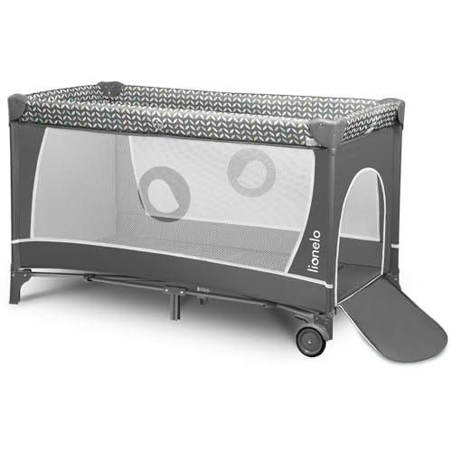 Lionelo Flower 4in1 Reisebett Baby mit Seiteneingang, Wickeltisch, Zwei Matratzenaufhängungshöhen, Spielzeugbogen mit Spielfiguren, Rollen, Tragetasche