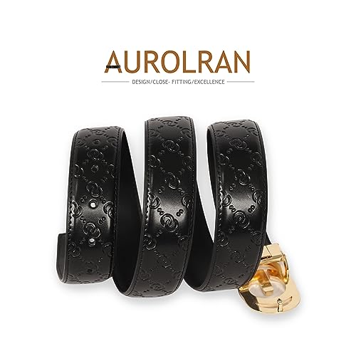 Image of Aurolran Men&Womens Leather Dress Belt Business Automatic Buckle Belt Color-Black Silver Gold