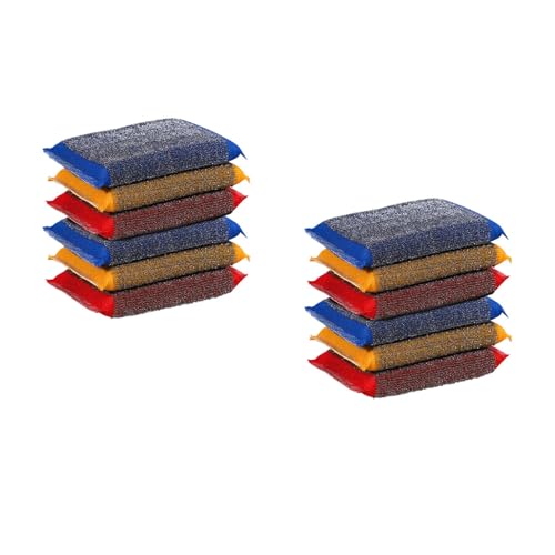 Lot de 12 éponges à récurer double face anti-rayures pour casseroles, poêles, poêles (colorées)