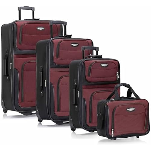 Travel Select Amsterdam Softside Expandable Luggage with Rolling Wheels, Red, 4-Piece Set (15/21/25/29)