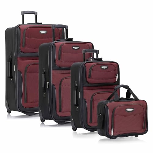 Travel Select Amsterdam Softside Expandable Luggage with Rolling Wheels, Red, 4-Piece Set (15/21/25/29) by Travel Select - Used condition - US$103.66