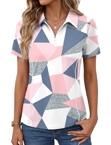 Image of LOMON Women's Short Sleeve Athletic Polo Shirt High Performance Stretch Quarter Zip Top for Golf Tennis