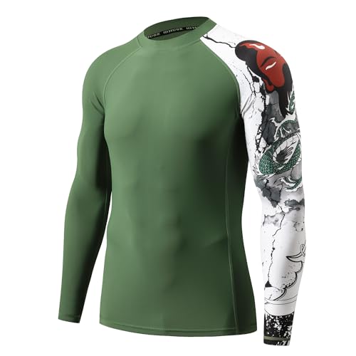 Image of HUGE SPORTS Men's Rash Guard Long Sleeves UPF 50+ UV Sun Protection Quick Drying Splice Compression Swim Shirts