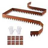 VEVOR Borde de Césped de Acero Corten, 1016 x 152 mm, 6 Piezas de Borde, 8 Placas de Conexión, Delimitador de Metal Exterior, Bordura de Jardín Flexible con Guantes para Paisajismo Senderos Parterres