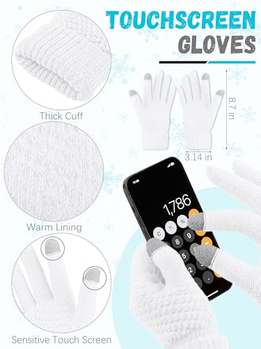image for LOROME 4 PCS White Variegated Winter Accessories for Women, Knit Beani