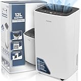 Tanness 12L Dehumidifier for Home with Digital Humidity Display, Sleep Mode, Continuous Drainage - Perfect for Drying Clothes, Bedroom, Basement, 24H Timer, Quiet Operation