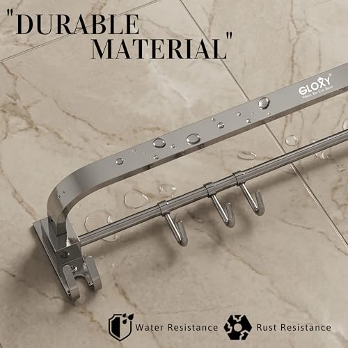 Image of GLOXY Premium Towel Hanger for Bathroom Combo Pack of 3 - Chrome Finish 24 Inch Stainless Steel Towel Holder in Bathroom - Wall Mount Towel Rod for Bathroom with Hooks to Keep Towels Well Organised
