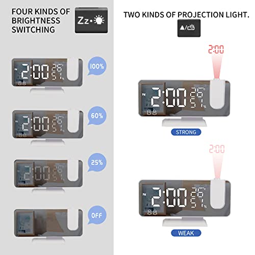 Exmate Reveil Projecteur,Radio Réveil avec Température,Humidité,Ecran