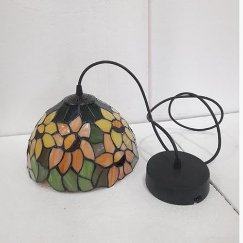 Image of Stained Glass Hanging Pendant Lamp, Yellow Orange Floral, Decorative Ceiling Light for Home & Cafe (Free Bulb) (Design - 10) Free Bulb- 3 Color Options- Warm White, Cool White and Natural
