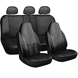 OxGord Car Seat Cover - PU Leather Solid Black with Front Low Bucket and 50-50 or 60-40 Rear Split Bench - Universal Fit for Cars, Trucks, SUVs, Vans - 10 pc Complete Full Set