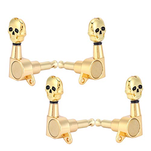 ACOGEDO Clavija de Afinación de 4 Piezas, Máquina de Ukelele con Forma de Calavera Dorada, Llave de Afinador de Cuerdas, Accesorio de Ukelele de Ajuste de 4 Cuerdas, Llave de Afinación, Girador de ,