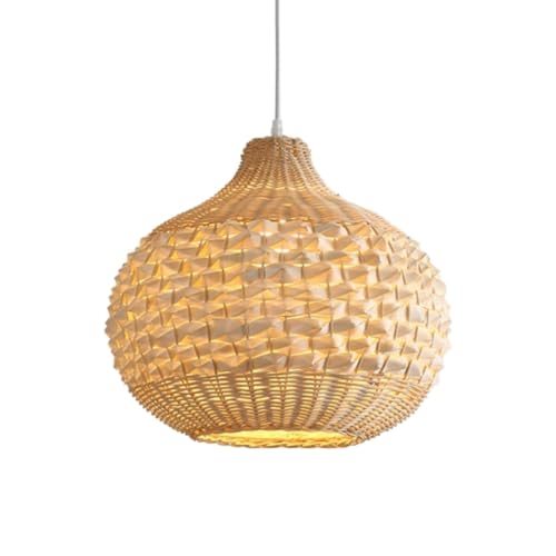 Suspension en rotin de bambou tressé à la main - Luminaire rustique avec câble ajustable