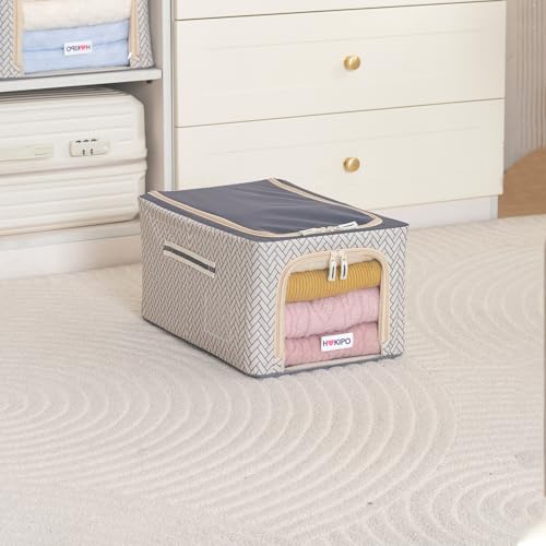 Image of HOKIPO 600D Oxford Fabric Cloth Organizer for Storage, Cream Mist - Medium Pack of 1 (AR-6717-OWHT)