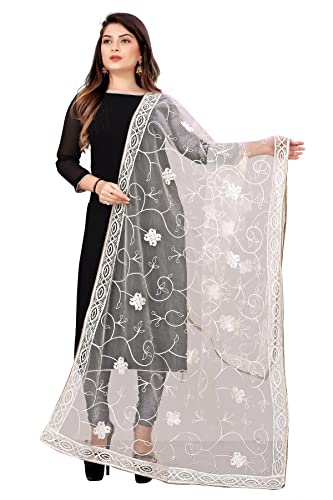 Dupatta nylon net brodé pour compléter tenue indienne chic