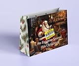 Christmas bag for gifts with Red Ribbon, No Expense Spared funny joke Design with joke discount sticker 267mm x 330mm, Traditional Holiday Theme