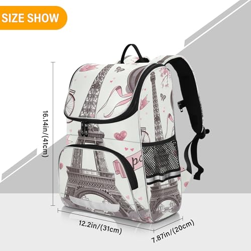 Romantic Paris Eiffel Tower Printed Backpack Printed Student School Bag Large Capacity Bookbag Rucksack for Work School Travel Daypack3