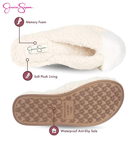 Jessica Simpson Women's Fluffy Plush Slide-On Sandal House Slippers With Memory Foam, Ivory Fluff, Medium #TOP2
