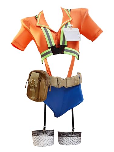 Mobbunny Sexy Bauarbeiter-Kostüm für Damen, Halloween-Cosplay-Outfit, fluoreszierende Farbe, Body mit Höschen, Größe XL