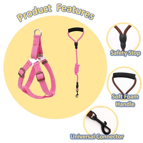 Image of Mini Pig Harness, Adjustable Small Pig Harness with Leash Infinity Style Lead and Soft Foam Handle for Small to Medium Pet Pigs Walking Training Jogging (Pink, S)