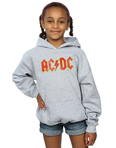 Image of AC/DC Girls Distressed Red Logo Hoodie 9-11 Years Sport Grey
