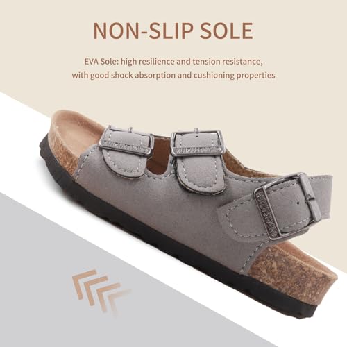 Image of Kid Sandals Boys Girls Comfort Cork Footbed Summer Slides Sandals Toddler Adjustable Buckle Slip-On Sandal Open Toes Casual Flat for Little Kid /Big Kid
