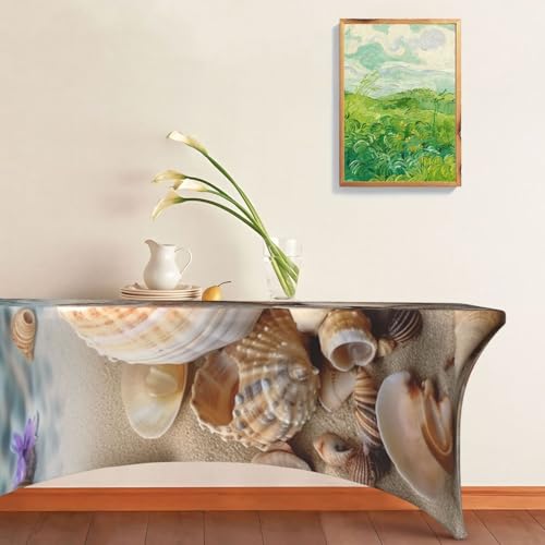 Nappe rectangulaire élasthanne 1m80 extensible imprimé coquillages Seashore - 7