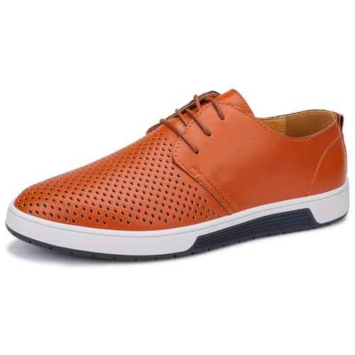 Men's Casual Oxford Shoes - Breathable Leather, Flat - Fashion Sneakers &Hollow - Out, Versatile Daily Wear