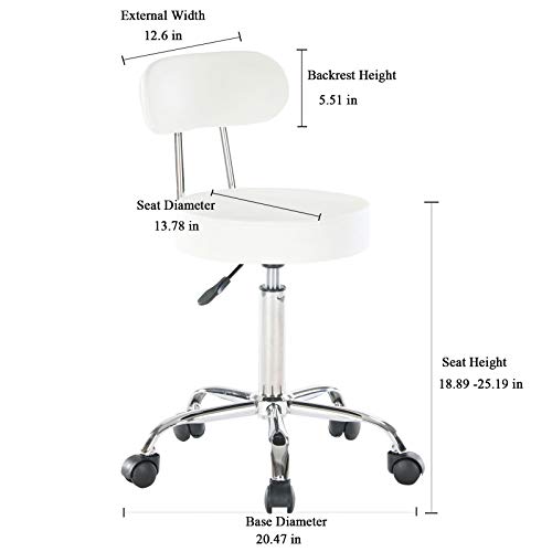 Artechworks Adjustable Rolling Swivel Massage Stool For Salon Spa Tattoo Facial Medical Office Chairs With Backrest Wheels And Metal Plate Frame White (1 Pcs) #TOP3