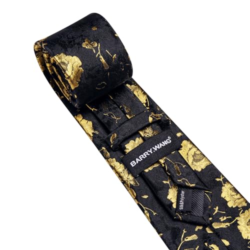 Image of Barry.Wang Men Tie Set Floral Paisley Silk Necktie Pocket Square Cufflinks Formal Wedding Party Business