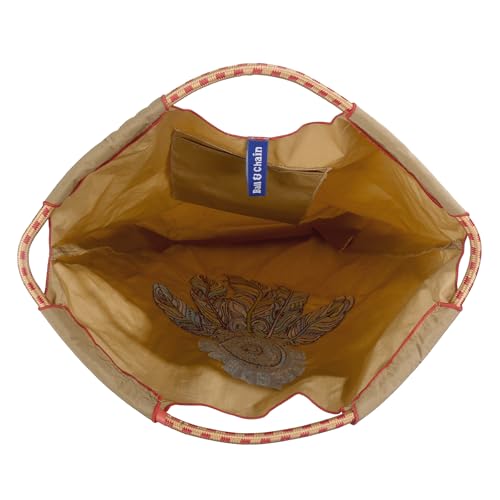 Image of Ball&Chain Embroidery Initial Nylon Tote Bag,Personalized Present Suitable for Travel,Beach,is a Great Gift Women, Mom (Khaki, Large)