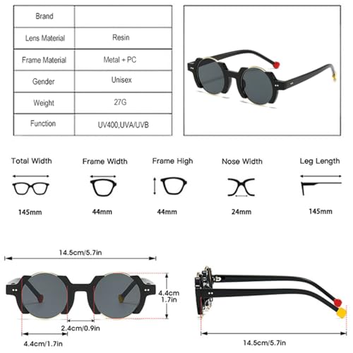 Lunettes de soleil rondes femme rétro punk rivets verres dégradés jaunes bleus UV400 - 6