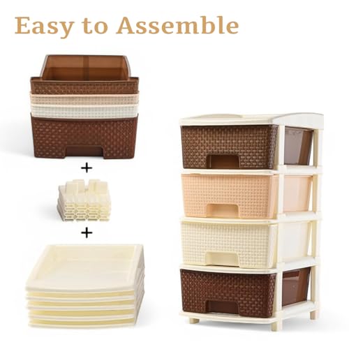 Image of Plastic Modular Drawer Storage Chest Of Drawers Organizer Storage Box, Large Stomo Racks For Multipurpose Anti-slip Shoes Organizers (Coffee & Chocolate, 4 Layer)