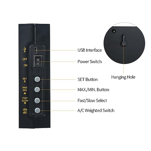 Medidor de nivel de sonido, pantalla LCD grande, monitor de ruido digital para medición de decibelios, ideal para diversas aplicaciones