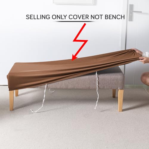 Image of HOKIPO 'SereneSolids' 140 GSM Dining Bench Cover Stretchable Slipcover, Brown (AR-6245-BR)