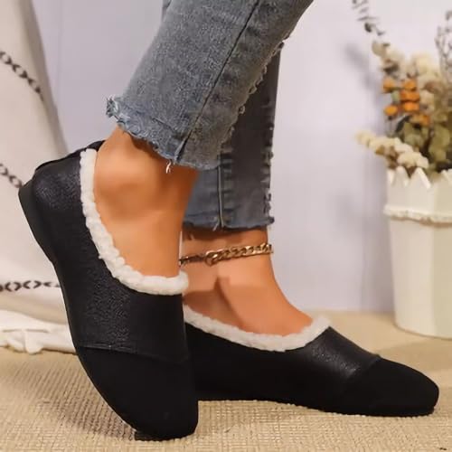 Warm Winter Leather Shoes for Women Shoes with Fuzzy Inside Women Suede Comfortable Slip on Shoes Indoor Outdoor Flats Walking Casual Shoes2