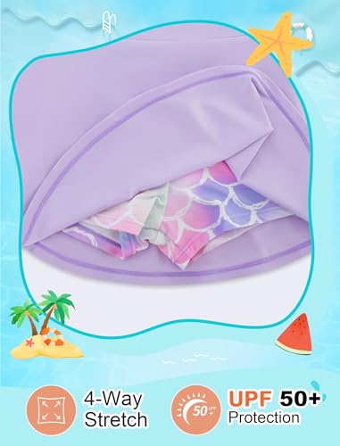 Image of Girls Swimsuit Long Sleeve Swim Shirt 3 Piece Rash Guard for Girls Bathing Suit with Boyshorts