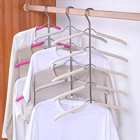3 Pack 5 in 1 Space Saving Clothes Hangers Chrome and Foam Blouse Tree Hangers Multi Layers Clothes Rack Non Slip Stainless Steel Shirt Hangers Coats Hangers Closet Storage Organizer(White) Cover