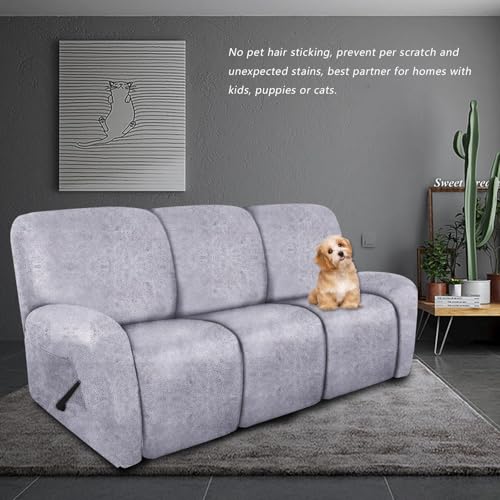 Image of molasofa Recliner Sofa Covers - 8 Pieces Stretch Leather Like Large Couch Covers for 3 Seats Reclining Slipcovers Soft Jacquard Pattern Furniture Protector with Elastic Bottom (marbling)