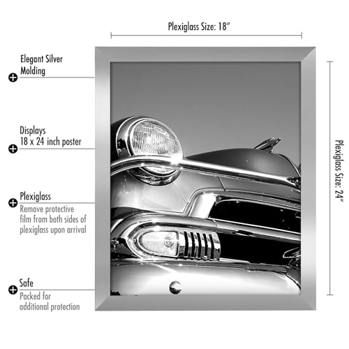 Americanflat 18x24 Poster Frame with Polished Plexiglass - Silver Picture Frame - Wide Photo Frames Made of Engineered Wood for Vertical or Horizontal Wall Display - Epic Collection - Silver