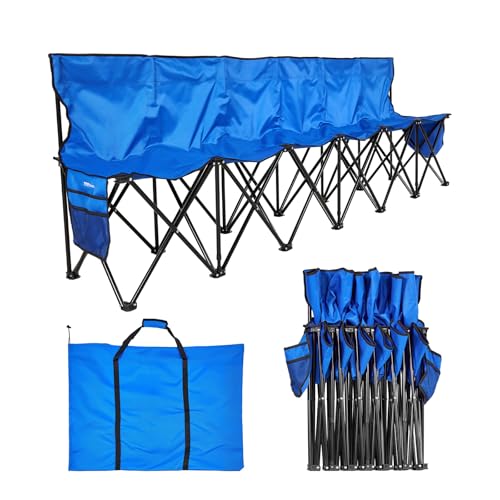 VEVOR Portable Folding Bench, 6 Seat Foldable Soccer Bench with Side Pockets and Carrying Bag...