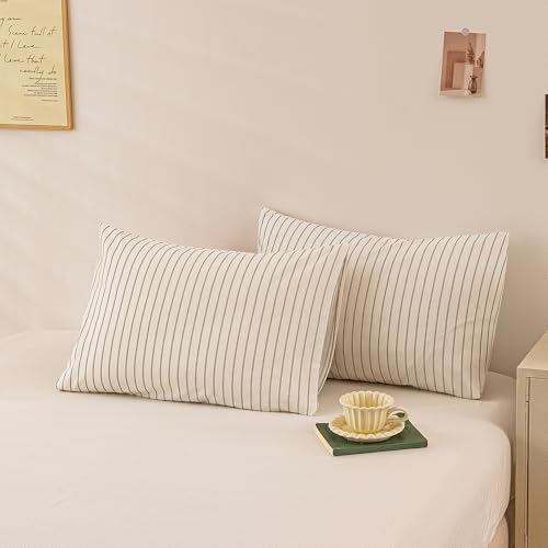Image of ECOCOTT Striped Pillowcases Standard Size 2 Pack, 100% Washed Cotton Pillow Cases with Envelope Closure, Black Pinstripe Pillow Covers 20 inchx26 inch