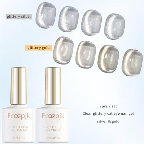Esmalte de uñas gel cat eye dorado y plateado, pack 2x8ml miniatura 2