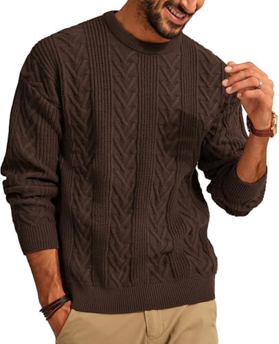 PJ PAUL JONES Mens Crewneck Sweater Casual Cable Knit Pullover Sw...