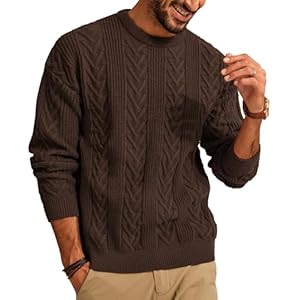 PJ PAUL JONES Mens Crewneck Sweater Casual Cable Knit Pullover Sweater Drop Shoulder Solid Knitted Sweaters
