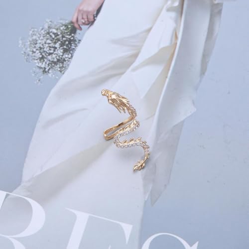 Gothic Gold Dragon Ear Cuff - Crystal Dragon Cuff Crawler Earring - Punk Metal - Cz Rhinestone - Animal Non-Piercing Earring - Women's Jewelry4