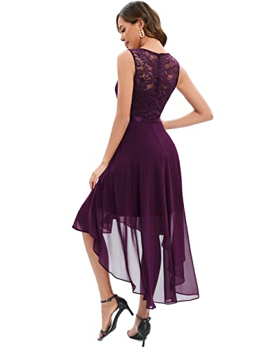 Bridesmay Women Sleeveless Lace Cocktail Dresses Formal Hi Low Mother Of The Bride Midi Wedding Guest Summer Dress Grape S #TOP4
