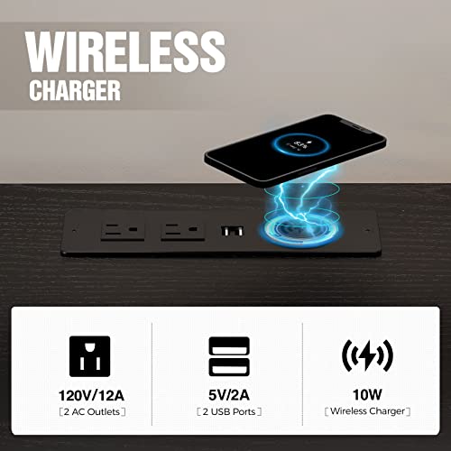 Seventable Nightstand With Wireless Charging Station And Led Lights, Modern End Side Table With 3 Drawers And Open Compartment For Bedroom, Black #TOP6