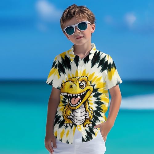 Image of Kids Tie-dye Hawaiian Shirt 80s Button Down Retro Short Sleeve Casual Beach Tropical Funny Party Outfits for Boys